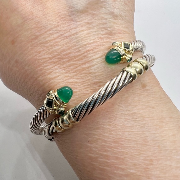 David Yurman Bracelet Green Onyx, Chrome Diopside, Hampton Blue Topaz 14k Gold - Picture 14 of 16